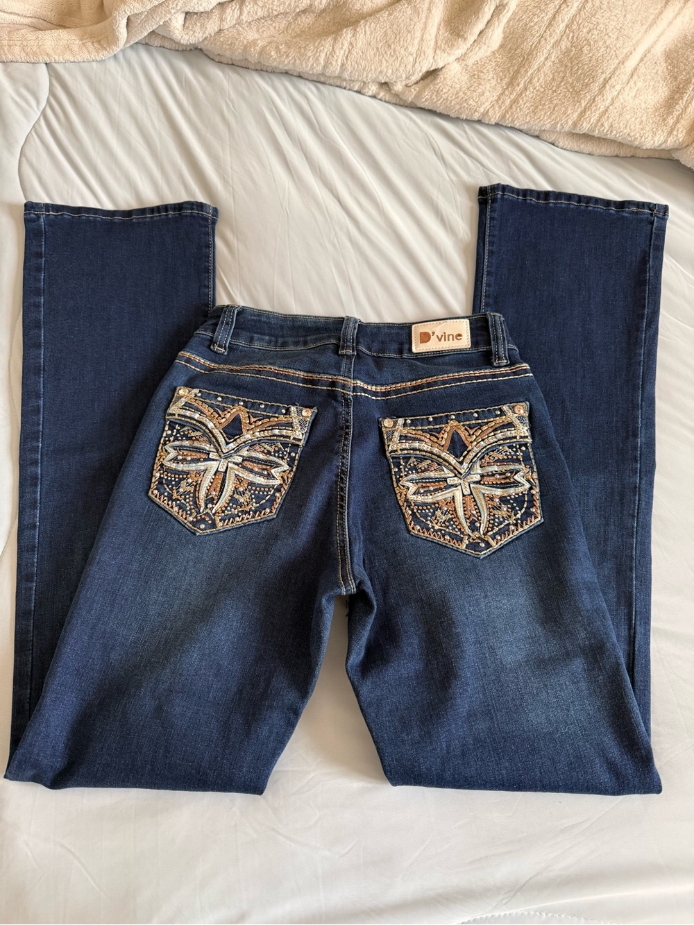 Women’s Dark Blue Embellished Pocket Jeans